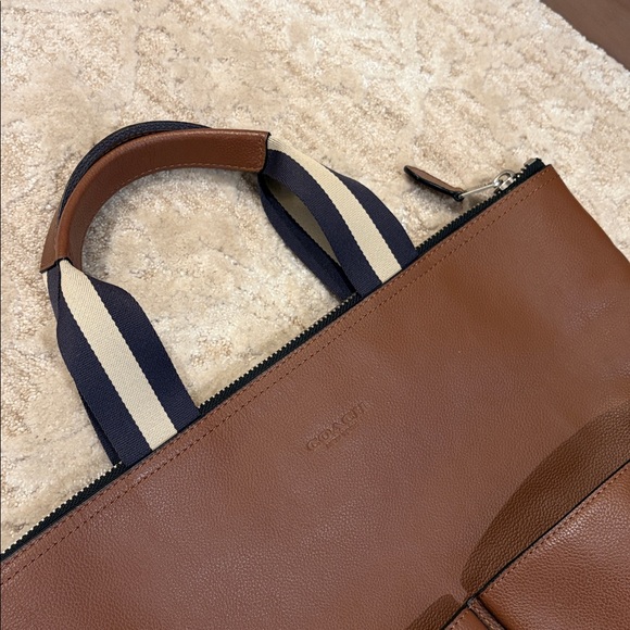 COACH brown pebbled leather tote shoulder laptop bag 💼 - Picture 3 of 10